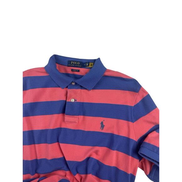 Polo Ralph Lauren Classic Fit Pink Striped Mesh Polo Shirt Blue Size M - Picture 3 of 5